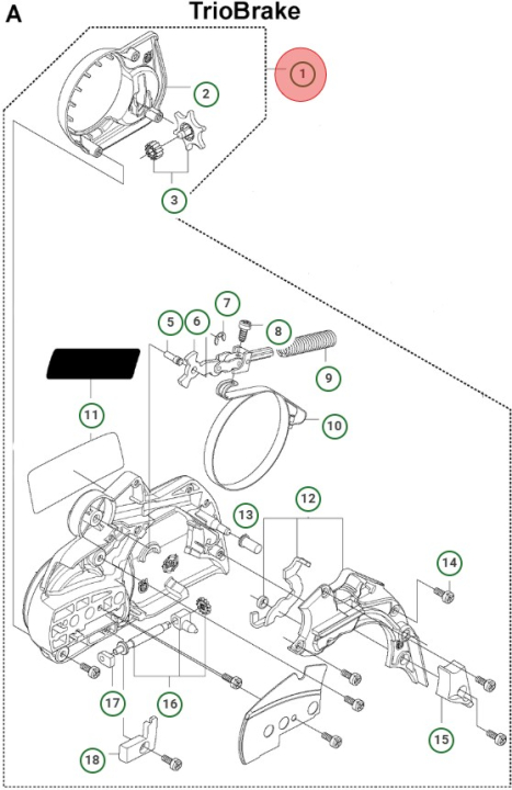 Clutch cover assembly in the group Husqvarna Chainsaw 4-series / Spare parts Husqvarna 445E/Triobrake II at Motorsågsbutiken (5053242-03)