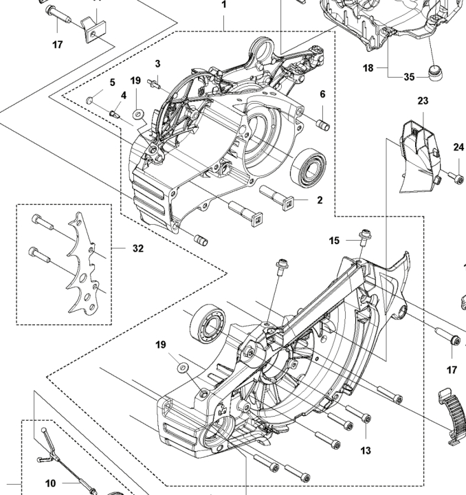 Crankcase 5901956-04 in the group Husqvarna Chainsaw 5-series / Spare parts Husqvarna 565 chainsaw at Motorsågsbutiken (5901956-04)