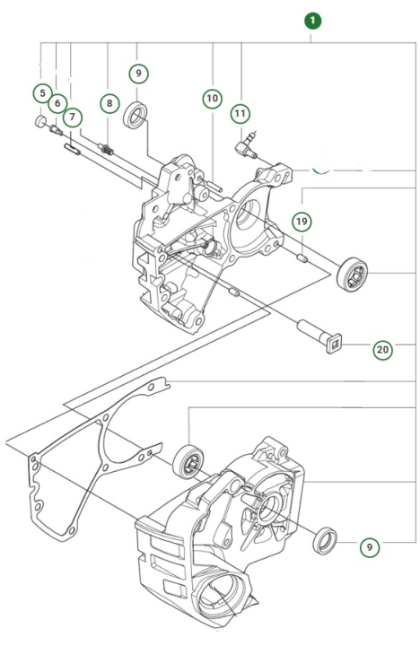 Crankcase Assy 39Cc Husqvarna in the group at Motorsågsbutiken (5998093-01)