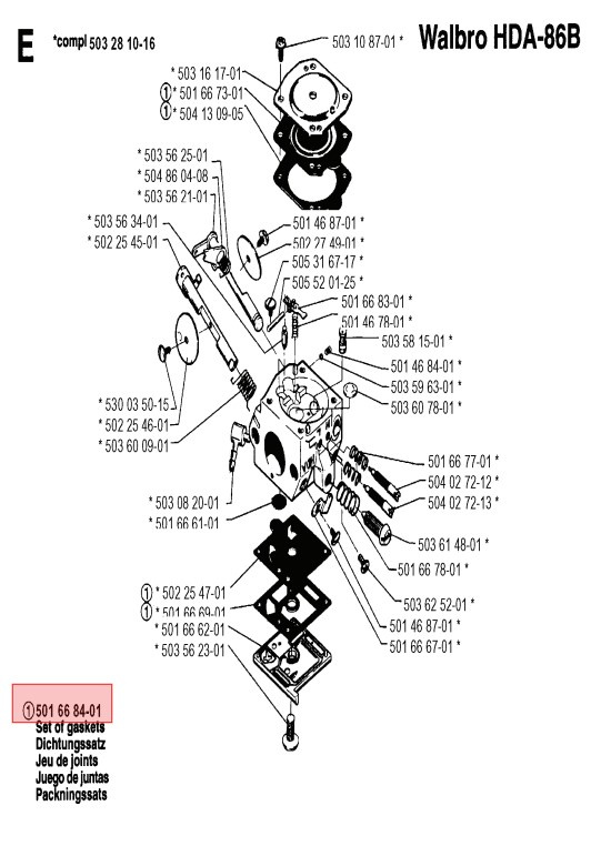 Diaphragm Set Walbro K10-WAT - Husqvarna 240R, 223R, 346XP