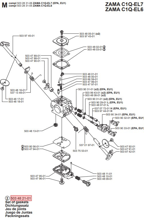 Diaphragm kit Husqvarna 240R, 245RX, 245, 55 Rancher