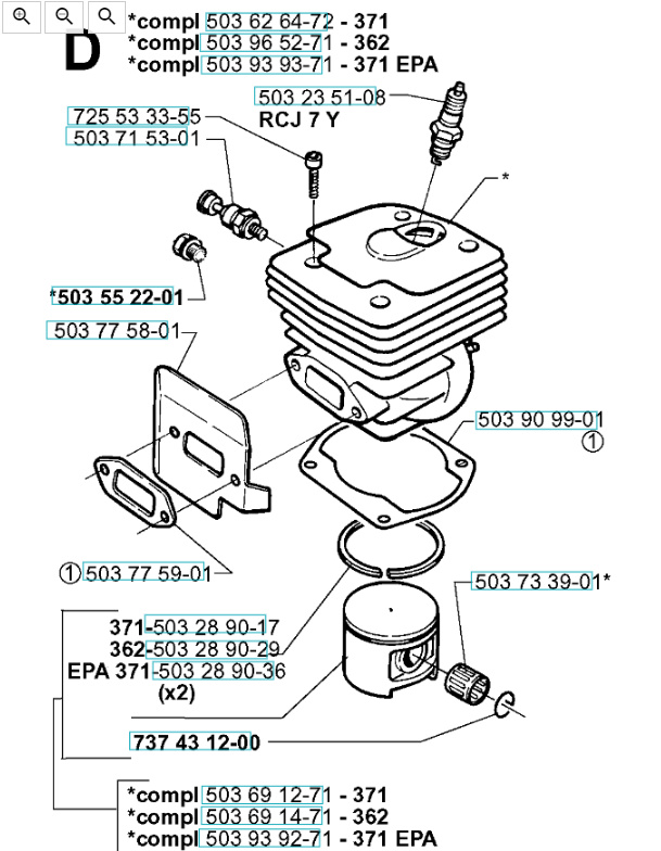 Cylinder Husqvarna 362XP, 371XP