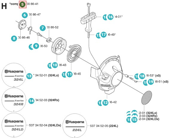 Starter Husqvarna 324RX, 524R, 524LK