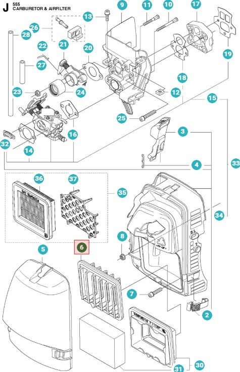 Air filter Husqvarna 355FX, 355RX, 555FX, 555RXT, FC2256