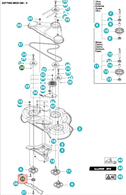 Blade attachment Rider 11, 13, 214 & 216