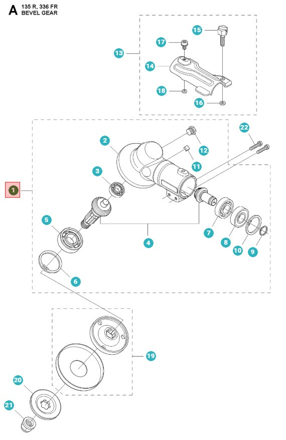 Bevel gear 135R, 235FR, 335FR, 336FR, 535RX
