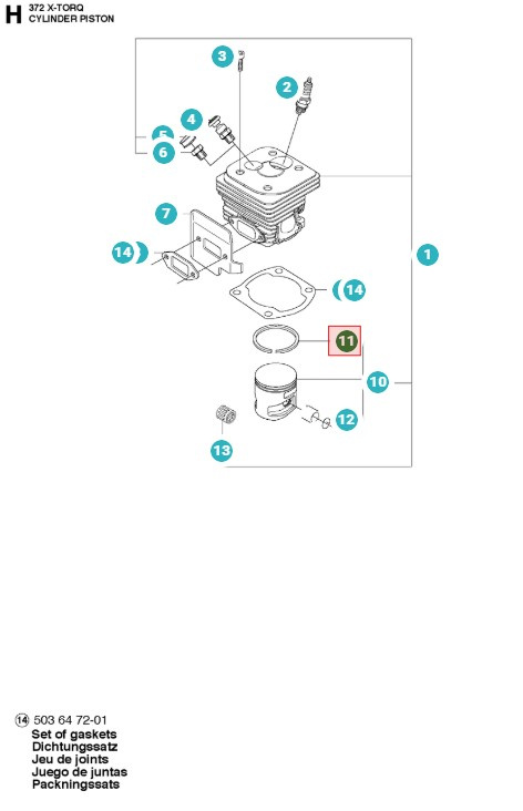 Piston ring 50mm Husqvarna 371XP, 372XP, CS2172, CS2166