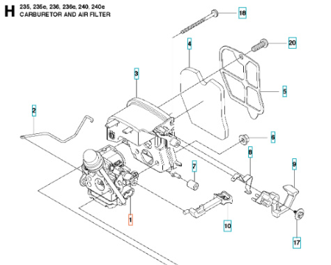 Carburetor Complete ZAMA, 120 Mark II, 235, 236, 240